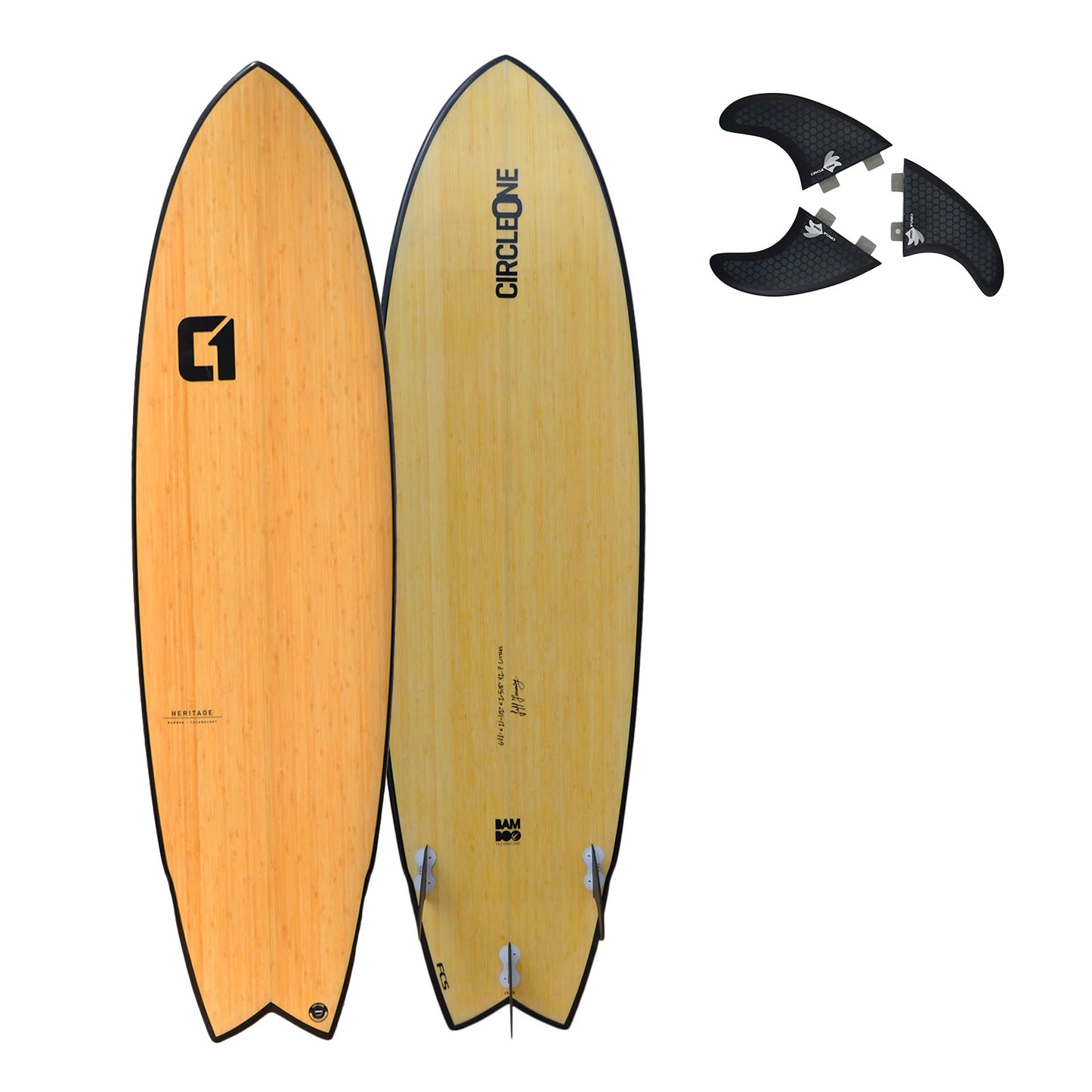 CIRCLE ONE Surfboard 6'11" Bamboo Swallow Tail Funboard Tri-Fin (+FREE FCS Fins)