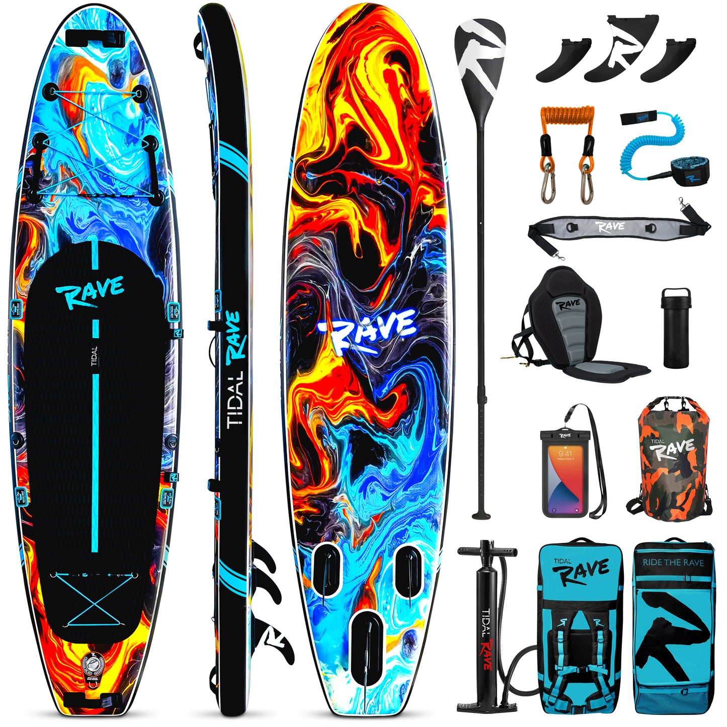 Tidal Rave Paddleboard 10'6" - Inflatable SUP Acrylic - Fire & Ice Design