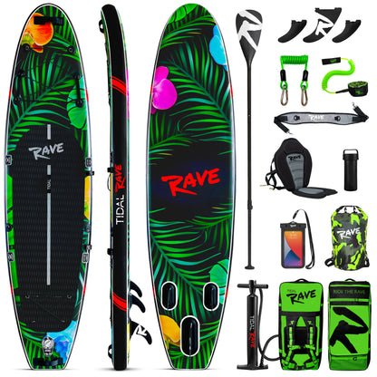 Tidal Rave Paddleboard 10'6" - Inflatable SUP Neon - Jungle Design