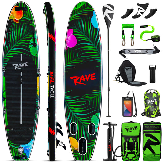 Tidal Rave Paddleboard 10'6" - Inflatable SUP Neon - Jungle Design