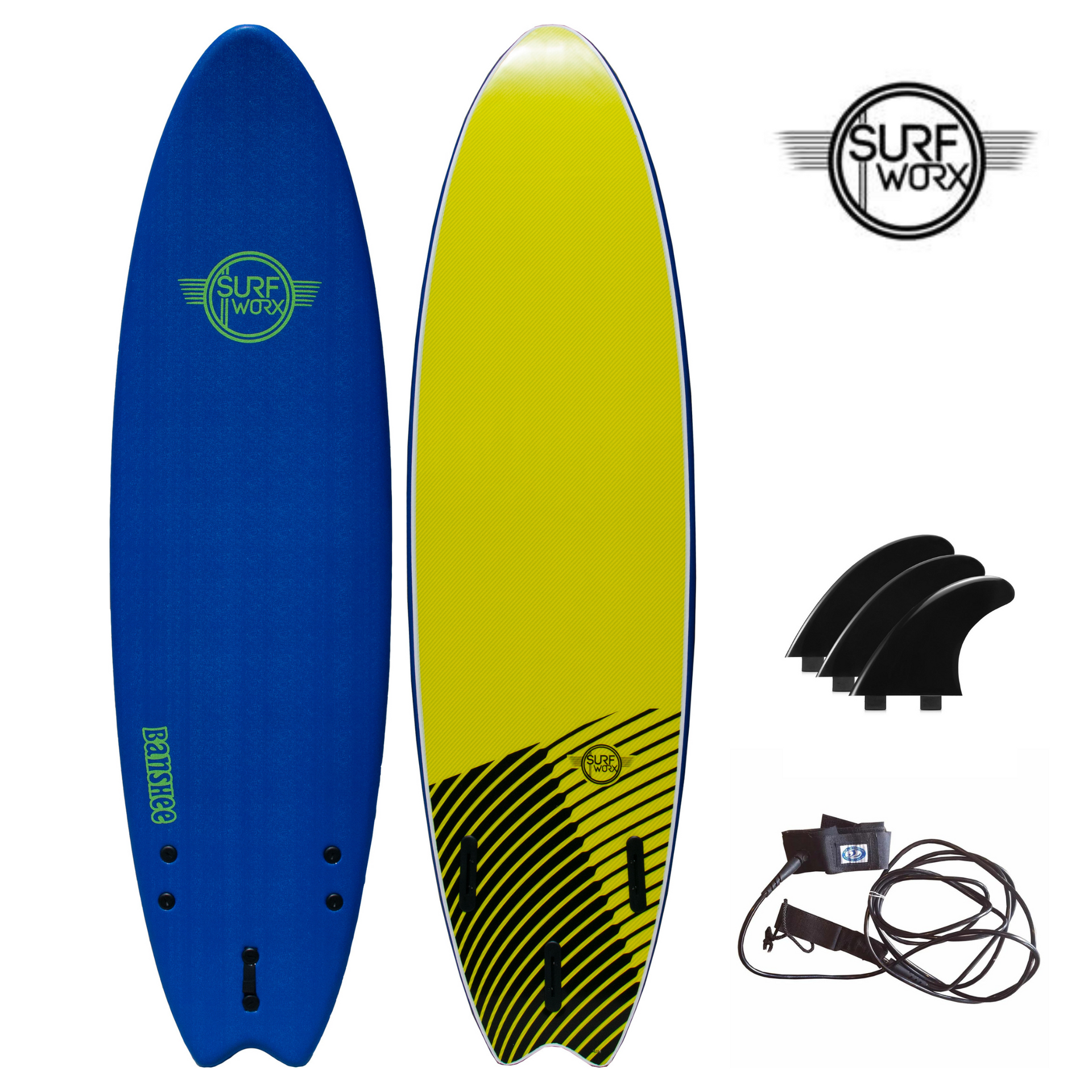 SURFWORX Softboard Surfboard Banshee Hybrid (+FREE Fins & Leash SURFWORX Softboard Surfboard Banshee Hybrid (+FREE Fins & Leash