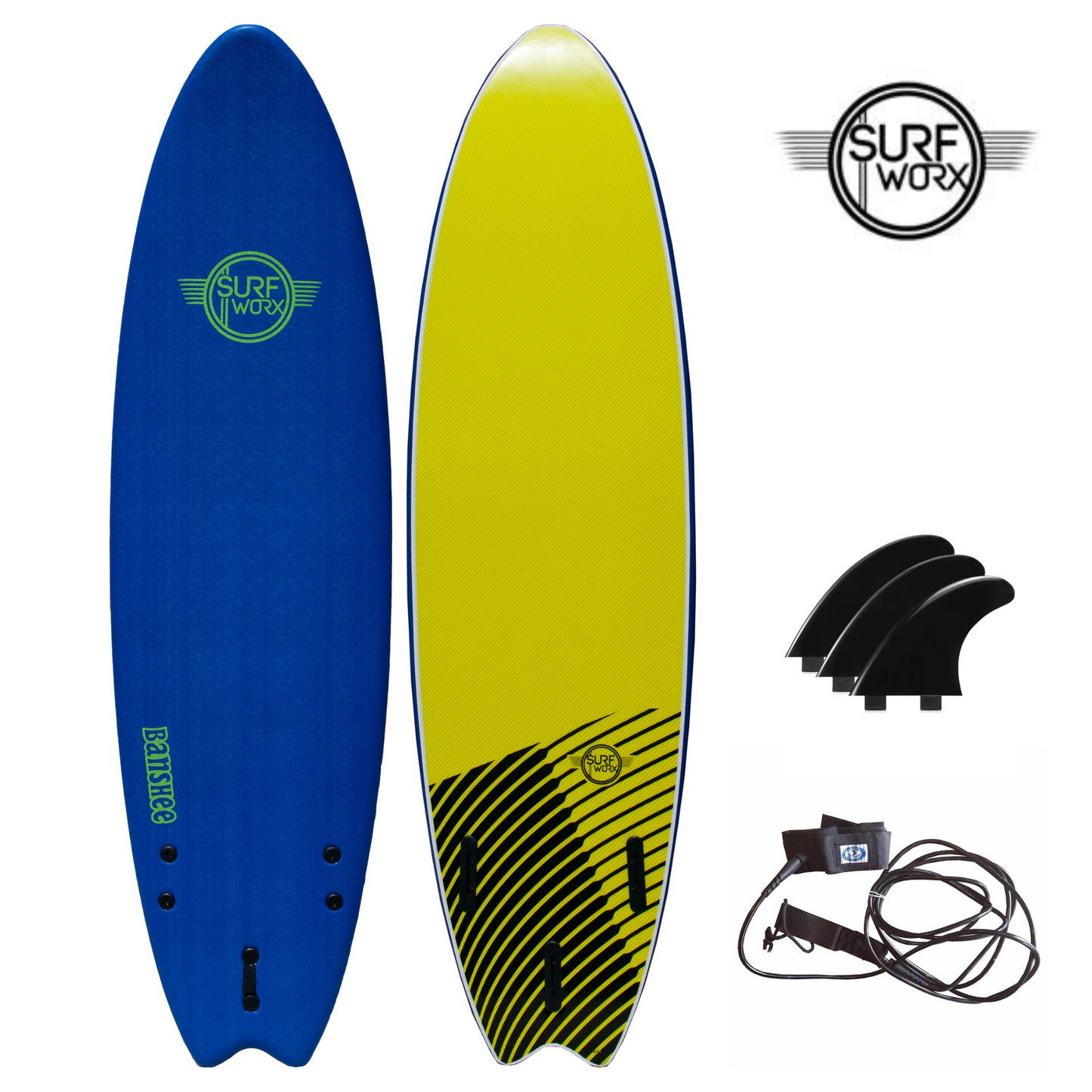 SURFWORX Softboard Surfboard Banshee Hybrid (+FREE Fins & Leash)