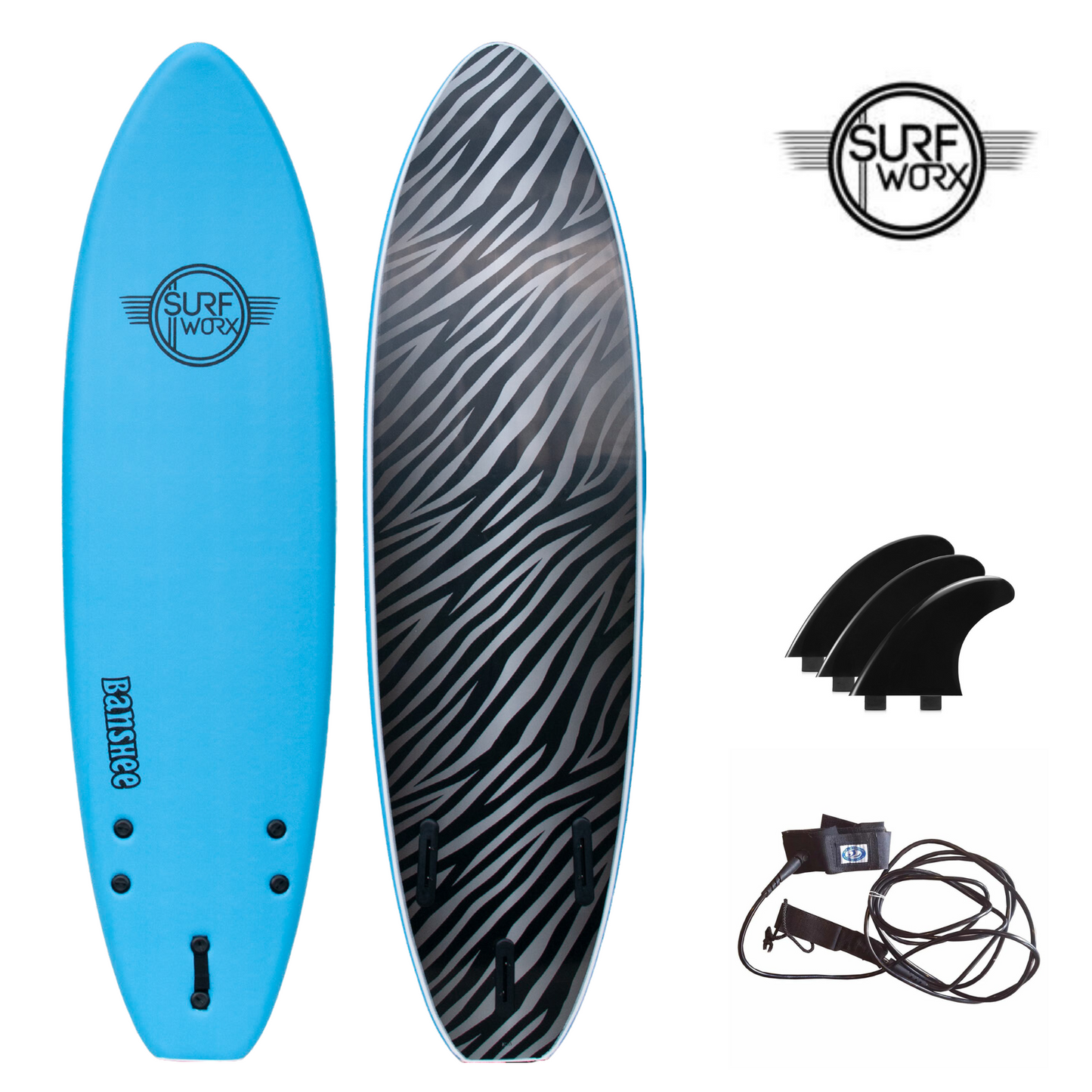 SURFWORX Softboard Surfboard Banshee Shortboard (+FREE Fins & Leash)