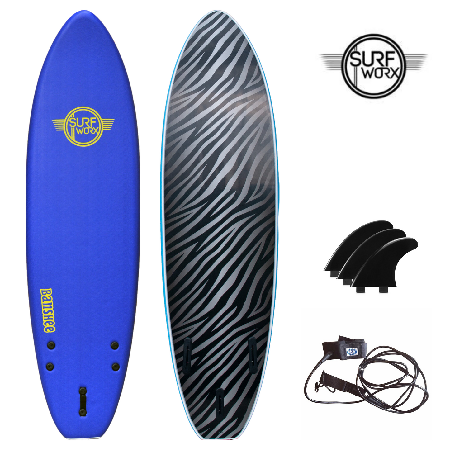 SURFWORX Softboard Surfboard Banshee Shortboard (+FREE Fins & Leash)