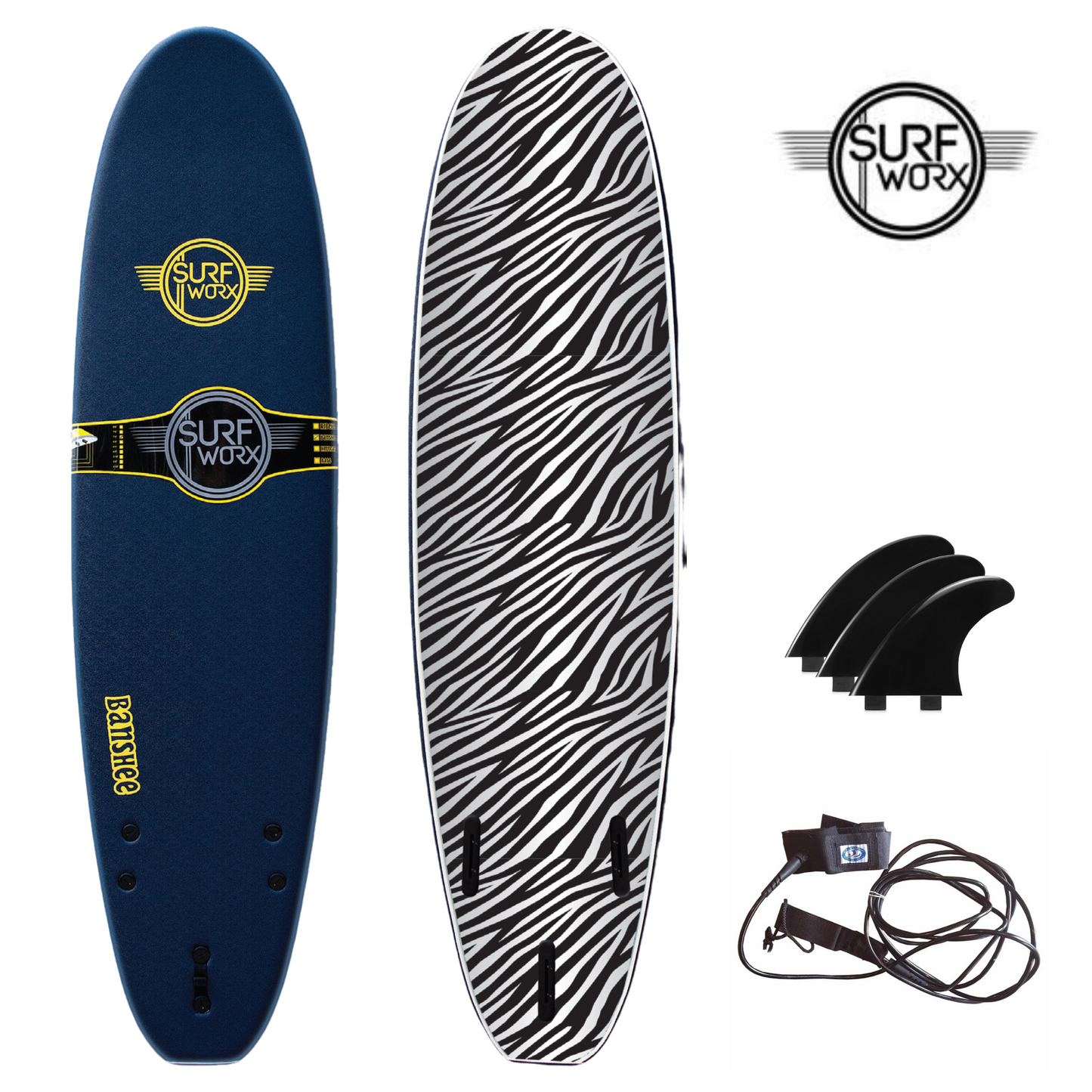 SURFWORX Softboard Surfboard Banshee Mini Mal (+FREE Fins & Leash)