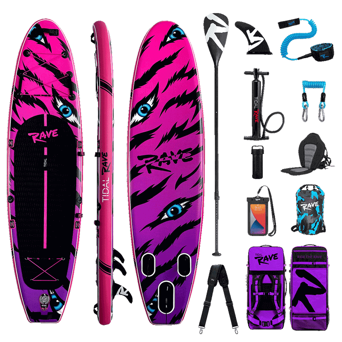 Tidal Rave Paddleboard 10'6" - Inflatable SUP Neon - Tiger Design