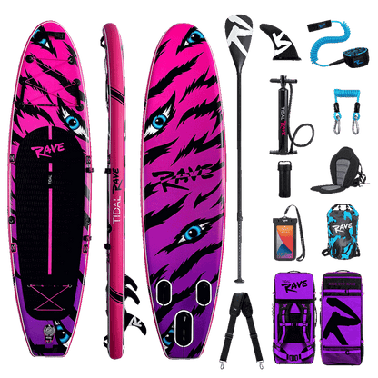 Tidal Rave Paddleboard 10'6" - Inflatable SUP Neon - Tiger Design