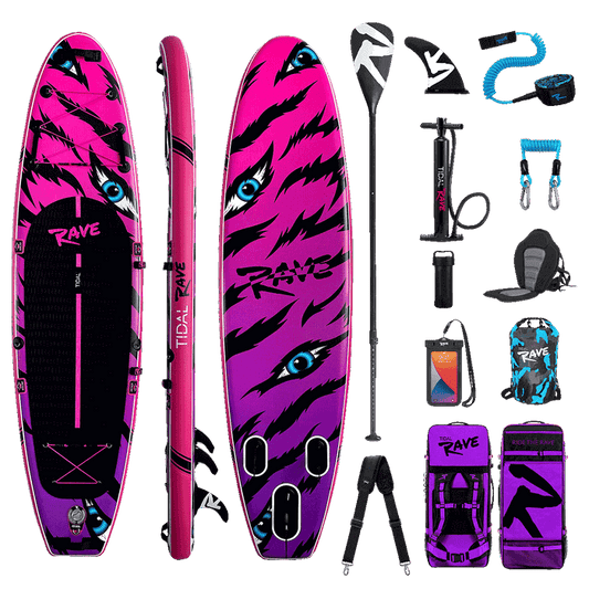 Tidal Rave Paddleboard 10'6" - Inflatable SUP Neon - Tiger Design